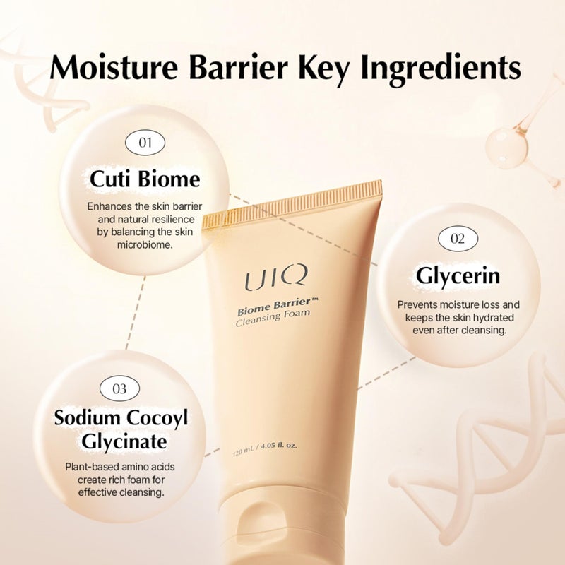 UIQ Biome Barrier Cleansing Foam, Facial Cleanser, Mild Hypoallergenic formula, Face Wash, Blackhead Remover, Moisturizing facial cleanser for All Skin Types 4.05 fl.oz(120ml) - Image 3
